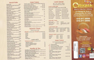 Chikara Sushi Asian Fusion menu