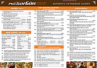 Pho Sai Gon Vietnamese menu