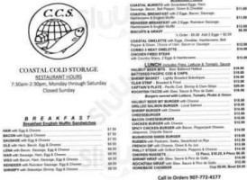 Coastal Cold Storage menu