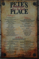 Pete's Place menu
