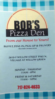 Bob's Pizza Den menu
