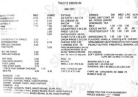 Troy's Drive-in menu