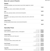 Larry's Pizzeria menu