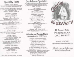 Charlie Weaver's menu