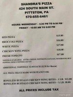 Shandras Pizza menu