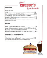 Aunt Chubby's Luncheonette menu