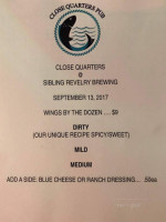 Close Quarters Pub menu