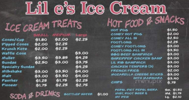Lil E's Ice Cream menu