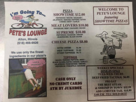 Pete's Lounge menu