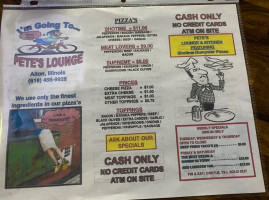 Pete's Lounge menu
