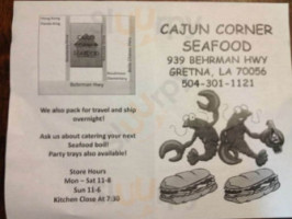 Cajun Corner Seafood menu