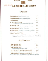 La Cabane Libanaise menu