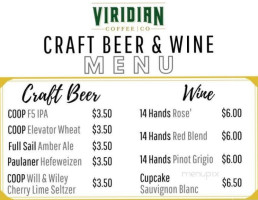 Viridian Coffee menu