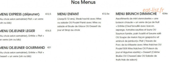 Sacre Frenchy menu