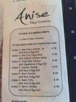 Anise Thai menu