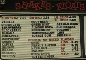 Alf's Ice Cream And Burgers menu
