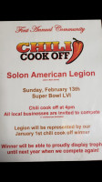 Solon American Legion Post 460 menu