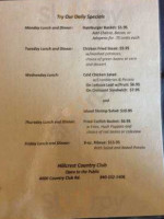 Hillcrest Country Club menu