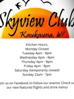 Sky View Club menu