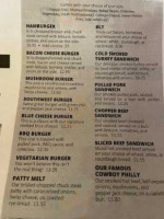 Cowboy's Smokehouse Cafe menu