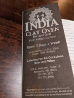 India Clay Oven And Grill menu