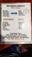 Mie Baso Mas Kiran menu