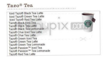 Starbucks menu