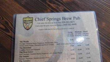 Chief Spring's Fire Irons Brew Pub menu
