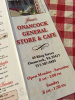 Janet's Onancock General Store Cafe menu