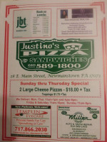 Justino's Pizza menu