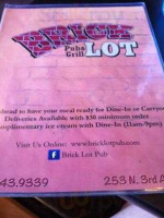 Brick Lot Pub Grill menu