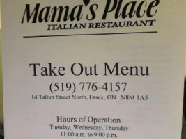 Mama's Place Italian menu