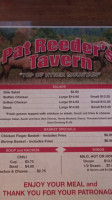 Pat Reeder's Tavern menu
