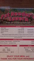 Pat Reeder's Tavern menu