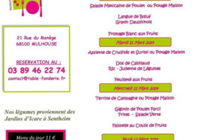 La Table De La Fonderie Solidaire menu