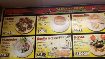 Tacos El Primo menu