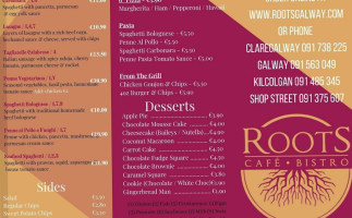 Roots Café Bistro, Kilcolgan menu
