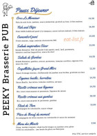 Peeky Brasserie menu