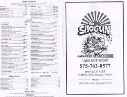 Shogun Steakhouse menu