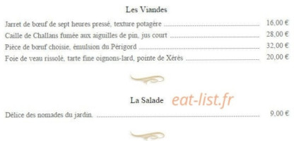 Chateau du Clos de la Ribaudiere menu