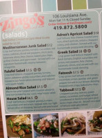 Zingo's Mediterranean menu