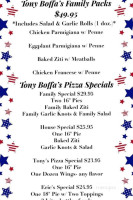 Tony Boffas Pizzeria menu