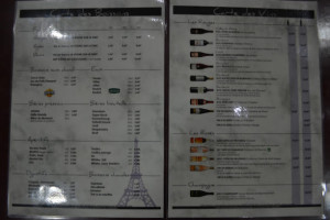 Le Paris menu