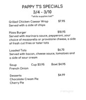 Pappy T's Pub menu