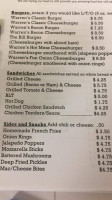 Warren's Ice Cream menu