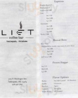 Lift Coffee menu