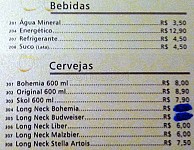 Passarela Bar menu