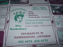 Miss Hawkesbury menu