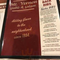 Mount Vernon Stable Saloon menu