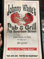 Johnny White's Pub Grill menu